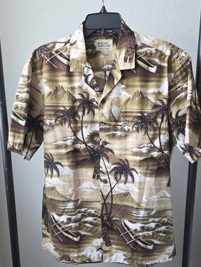 Men's Brown Tropical Tiki Shirt Royal Hawaiian Creations Luau Beach Party